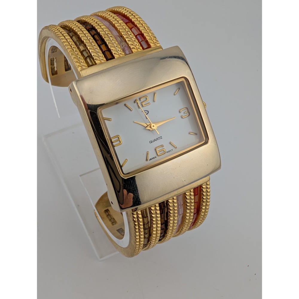 P Watch Women 30mm Case Gold Beaded Bangle Band- New Battery